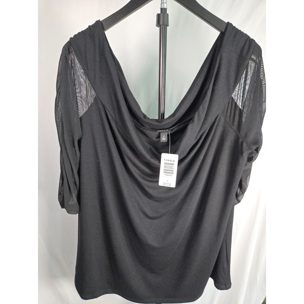 Torrid Size 3X Black Off Shoulder Mesh Sleeve Top NWT Plus Size Ruched